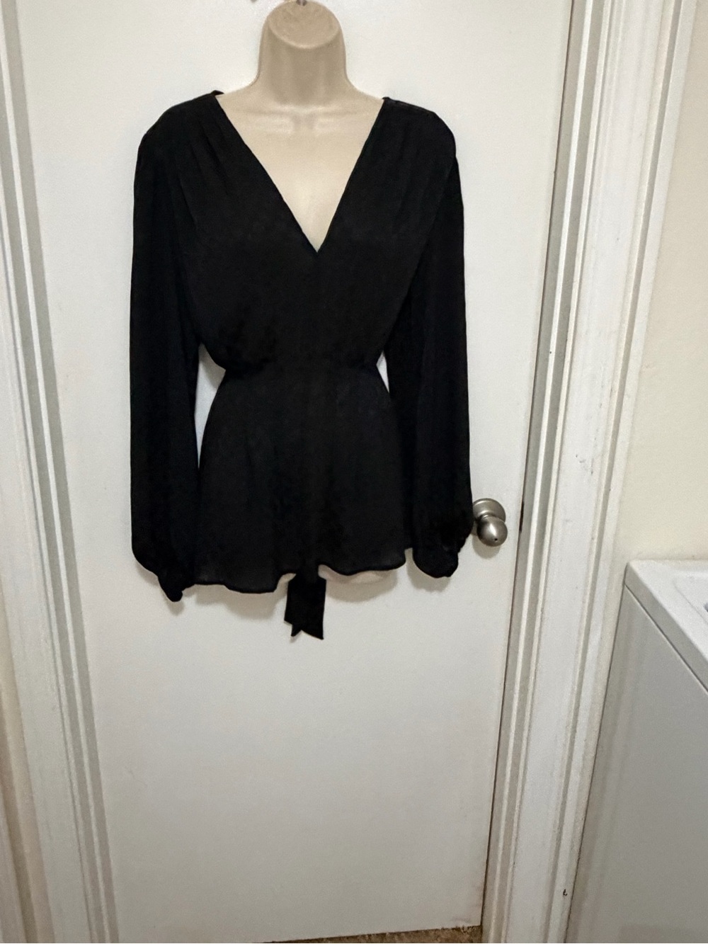 Max Studio Black V-Neck Long Sleeve Wrap Top